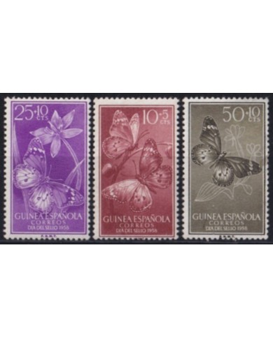 F-EX52904 GUINEA SPAIN MNH 1958 DIA DEL SELLO STAMP DAY BUTTERFLIES PAPILLON MARIPOSAS.