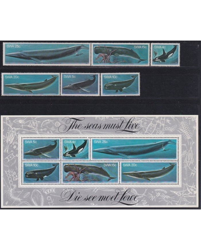 F-EX18305 NAMIBIA SOUTH WEST AFRICA MNH 1980 SEA MARINE WILDLIFE WHALES SET + SHEET.