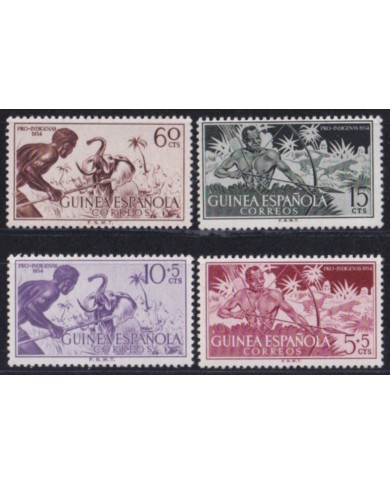 F-EX52898 GUINEA SPAIN MNH 1954 PRO INDIGENOUS HUNTING SHUTTING ELEPHANT.