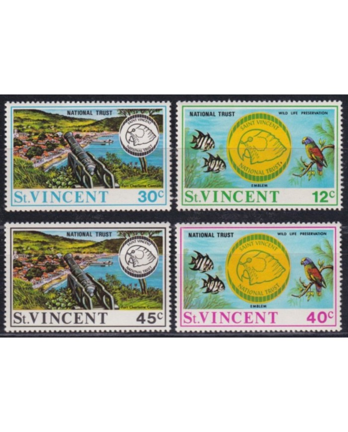 F-EX53483 ST VINCENT MNH 1971 WILDLIFE NATIONAL TRUST PARROT BIRD LANDSCAPE.