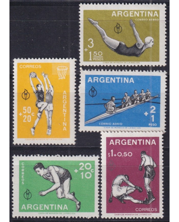 F-EX51159 ARGENTINA MNH 1959 SPORT ATHLETISM BOXING CANOES BASKET.