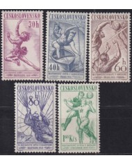 F-EX50991 CZECHOSLOVAKIA MH 1958 SPORT PARACHUTE CANOES SOCCER GYMNASTICS.