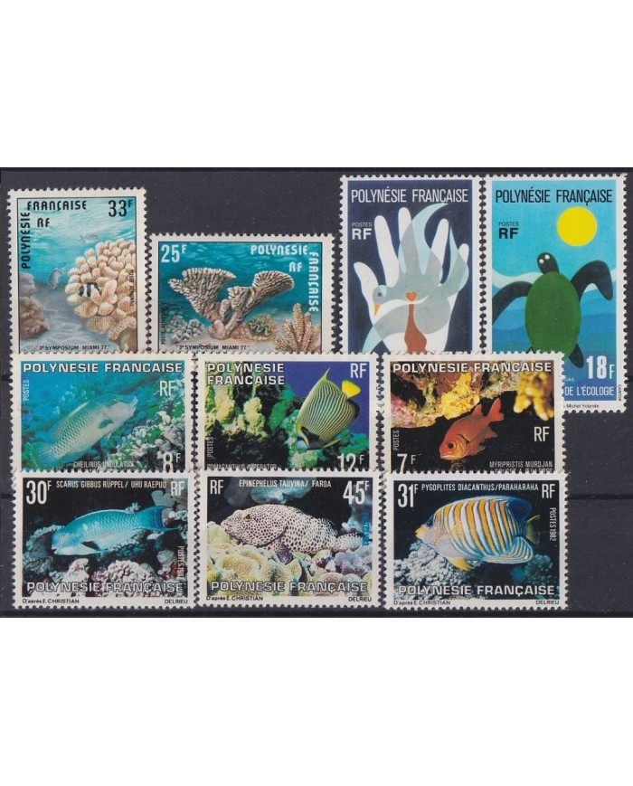 F-EX18319 FRANCE POYNESIE POLINESIA MNH SET SEA MARINE LIFE FISH CORAL SHELL.