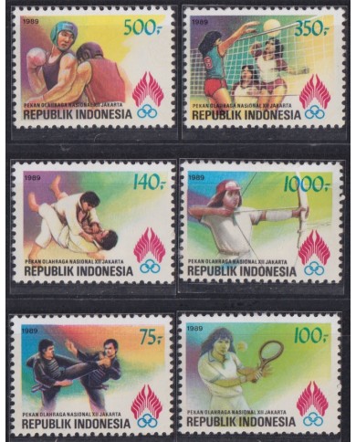 F-EX52190 INDONESIA MNH 1989 SPORT WEEK TENNIS ARCHERY BOXING VOLLEYBALL.