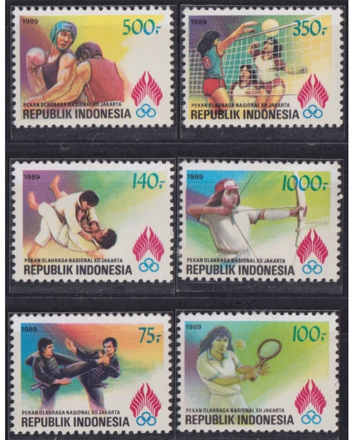 F-EX52190 INDONESIA MNH 1989 SPORT WEEK TENNIS ARCHERY BOXING VOLLEYBALL.