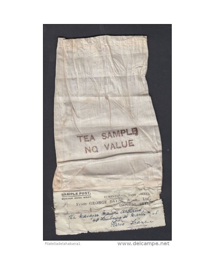 *F-EX1264 CEYLON SRI LANCK SAMPLE POST TEA TO FRANCE 1927