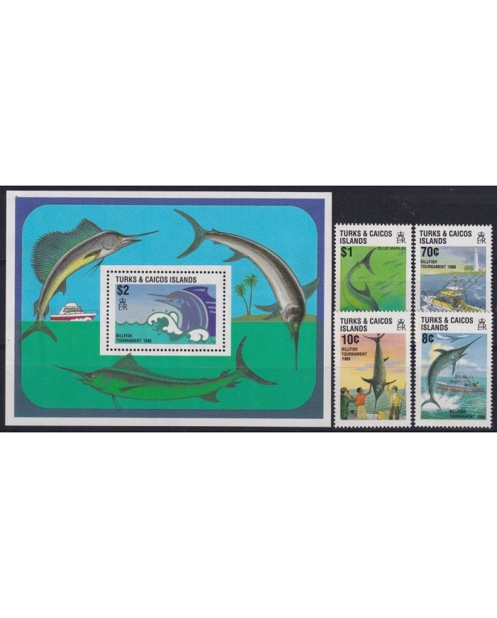 F-EX18372 TURK & CAICOS MNH 1988 BILLFISH SEA MARINE WILDLIFE MARLIN SET .