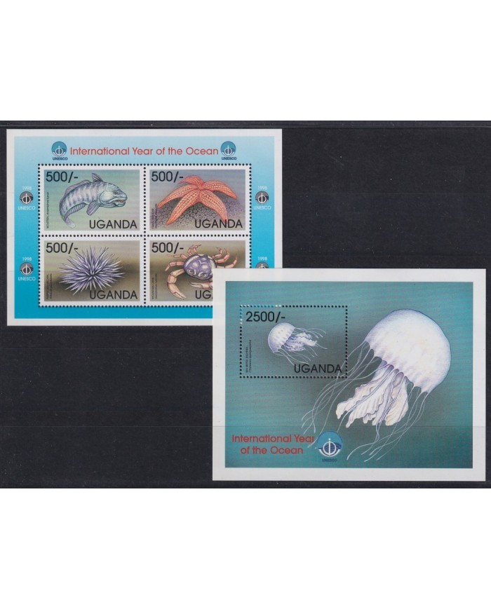 F-EX18396 UGANDA MNH 1998 SEA LIFE WILDLIFE MARINE CRAB FISH SPECIAL SHEET.