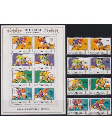F-EX53047 AITUTAKI MNH 1982 SPAIN SOCCER FUTBOL CHAMPIONSHIP PAIR + MINI SHEET.