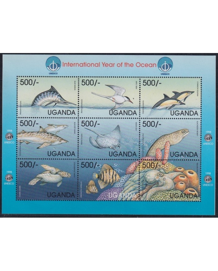 F-EX18397 UGANDA MNH 1998 SEA LIFE WILDLIFE MARINE SHARK FISH SPECIAL SHEET.
