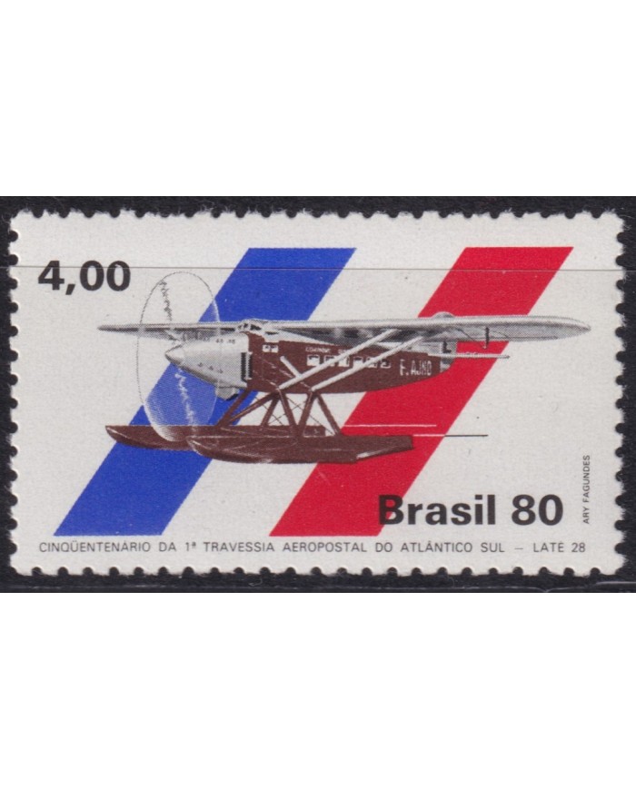 F-EX53674 BRAZIL MNH 1980 50 ANNIV AEROPOSTAL TO SOUTH ATLANTIC AIRPLANE AVION.
