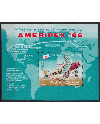 F-EX53681 RUMANIA MNH 1986 AMERIPEX´86 PHILATELIC EXPO AVION AIRPLANE.