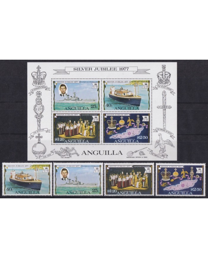 F-EX53001 ANGUILLA UK GB ENGLAND MNH 1977 SILVER JUBILEE ELIZABETH II SHIP.