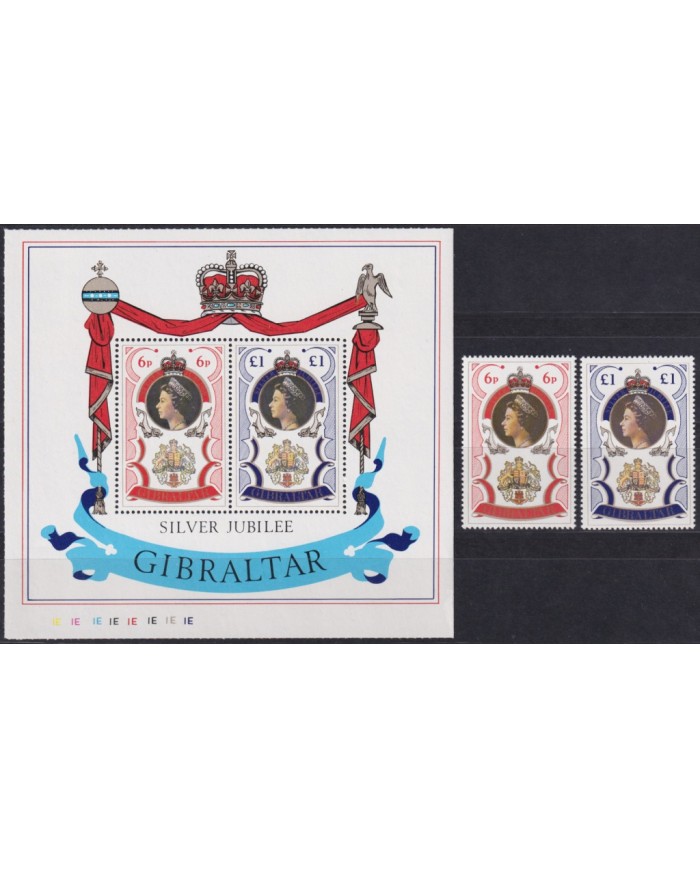 F-EX53046 GIBRALTAR UK ENGLAND MNH 1977 ROYAL FAMILY SILVER JUBILEE CORONATION.