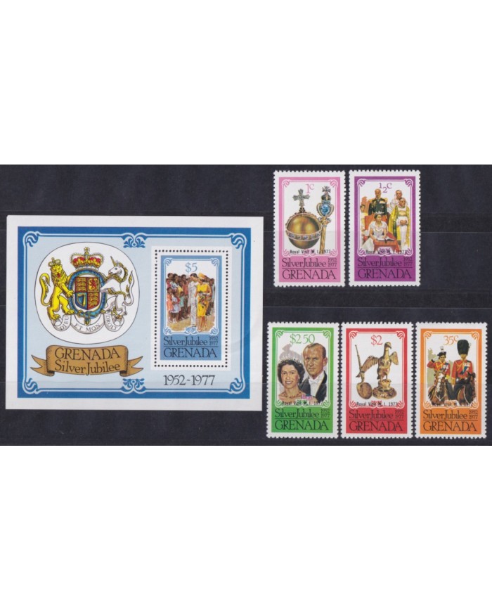 F-EX52952 GRENADA UK ENGLAND MNH 1977 ROYAL FAMILY SILVER JUBILEE CORONATION.