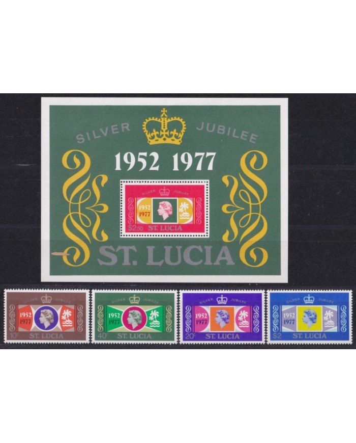 F-EX52939 ST LUCIA MNH 1977 SHEET ROYAL SILVER JUBILEE QUEEN ELIZABETH.