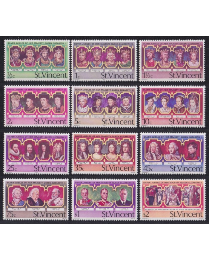 F-EX52995 ST VINCENT MNH 1977 SHEET ROYAL SILVER JUBILEE QUEEN ELIZABETH & ENGLAND KINGS.