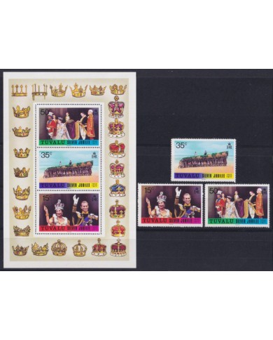 F-EX52937 TUVALU UK ENGLAND MNH 1977 ROYAL SILVER JUBILEE CORONATION.