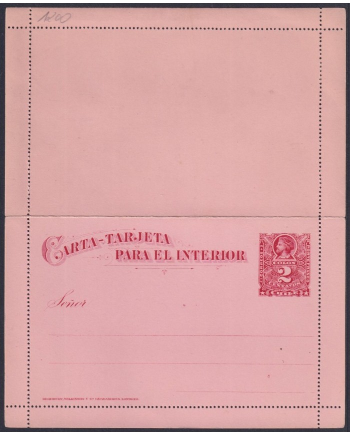 F-EX53433 CHILE UNUSED 2c COLUMBUS POSTAL STATIONERY CARD WITH RESPONSE.
