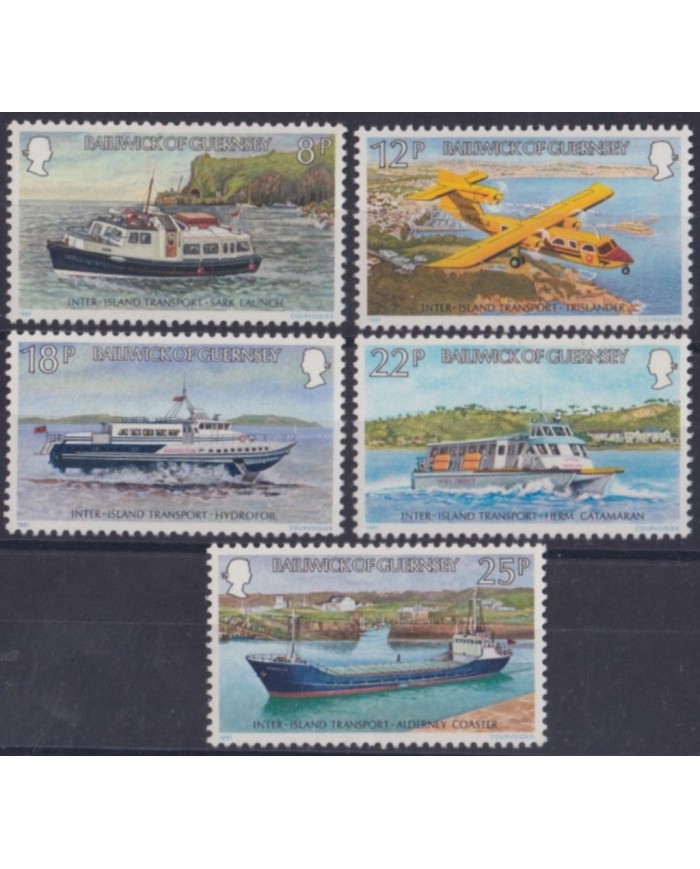 F-EX53965 UK ENGLAND GUERNSEY MNH 1981 INTER ISLAND TRANSPORT SHIP HYDROFOIL AIRPLANE.