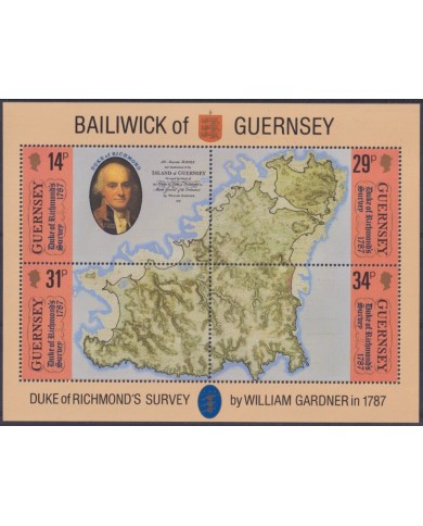 F-EX53945 UK ENGLAND GUERNSEY MNH 1987 DUK OF RICHMONT ISLAND MAP SHET.