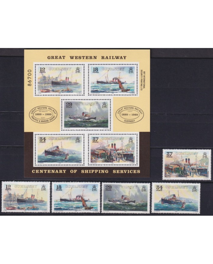 F-EX53139 UK ENGLAND GUERNSEY MNH 1989 GREAT WESTERN RAILWAYS SHIP STEAMSHIP.