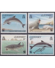 F-EX53959 UK ENGLAND GUERNSEY MNH 1990 WWF WILDLIFE DOLPHINS GREY SEAL SHARK.