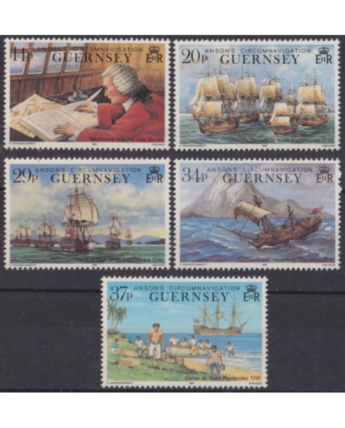 F-EX53958 UK ENGLAND GUERNSEY MNH 1990 ANSON CIRCUMNAVEGATION SHIP.