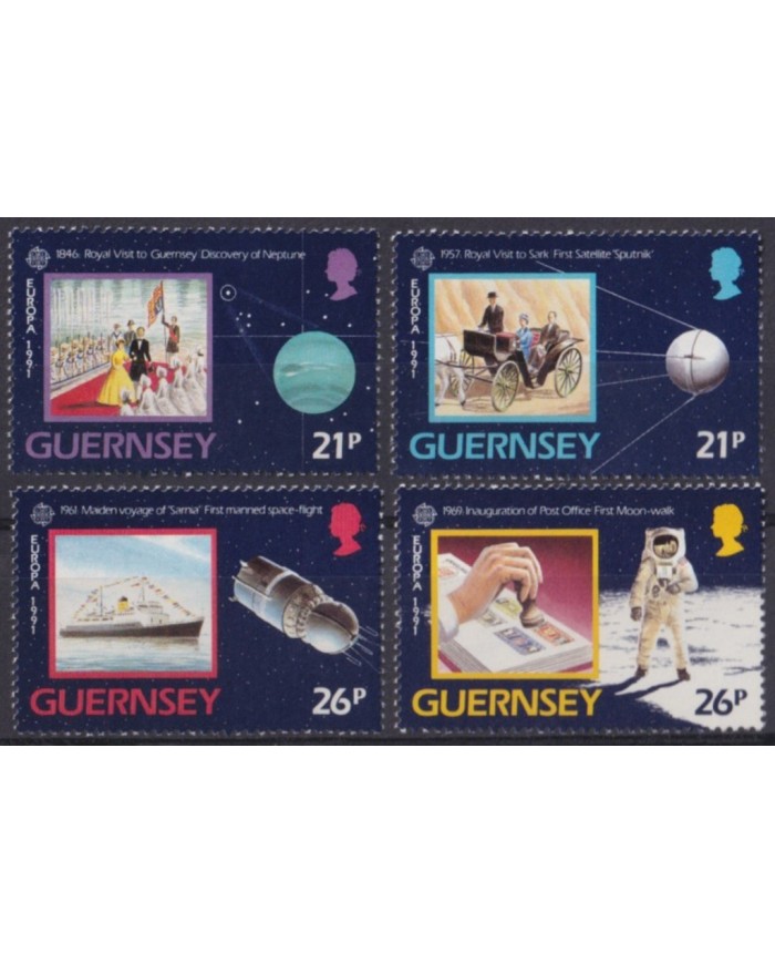 F-EX53961 UK ENGLAND GUERNSEY MNH 1991 EUROPA CEPT IN SPACE SHIP CARRIAGE.