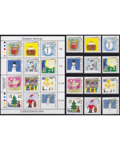 F-EX53147 UK ENGLAND GUERNSEY MNH 1991 CHRISTMAS NAVIDAD DRAWING.