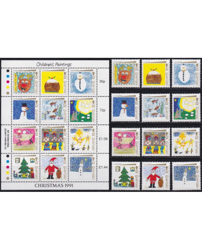 F-EX53147 UK ENGLAND GUERNSEY MNH 1991 CHRISTMAS NAVIDAD DRAWING.