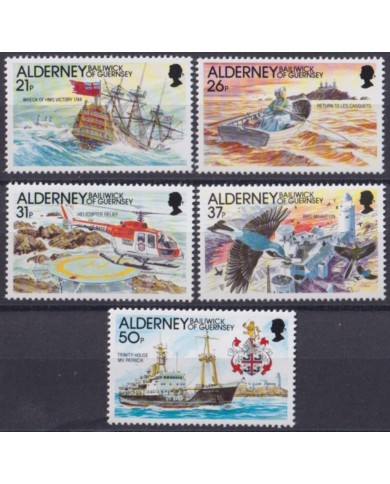 F-EX53918 UK ENGLAND GUERNSEY ALDERNEY MNH 1991 SHIP HELIPTER AIRPLANE.