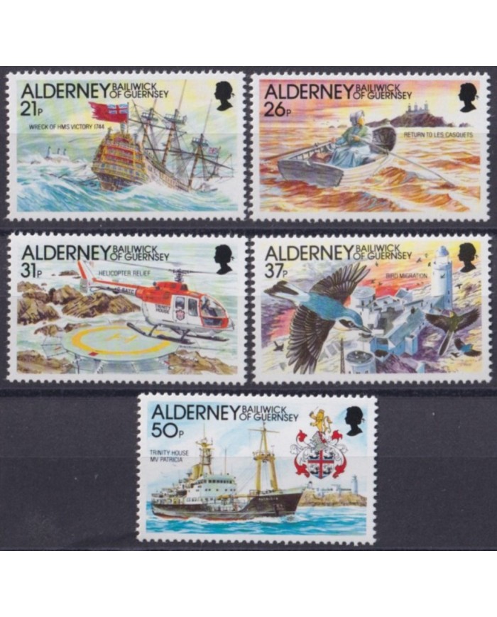 F-EX53918 UK ENGLAND GUERNSEY ALDERNEY MNH 1991 SHIP HELIPTER AIRPLANE.