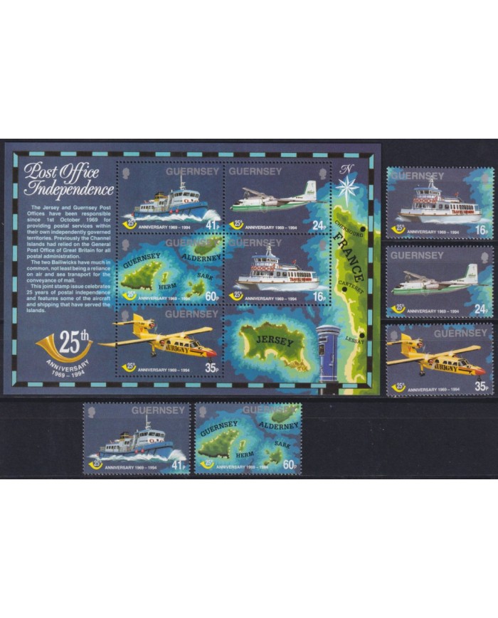F-EX53132 UK ENGLAND GUERNSEY MNH 1994 POST OOFICE INDEPENDENCE SHIP AIRPLANE.