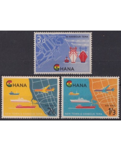 F-EX53910 GHANA MNH 1962 NEW TOWN & HARBOR TEMA SHIP AIRPLANE AVION.