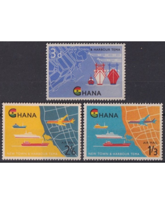 F-EX53910 GHANA MNH 1962 NEW TOWN & HARBOR TEMA SHIP AIRPLANE AVION.