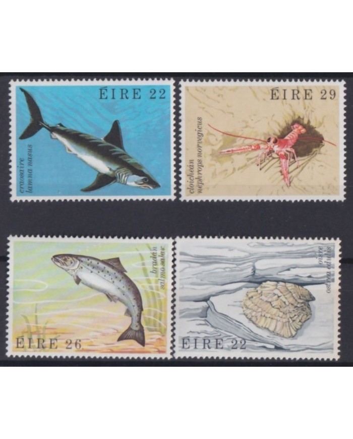 F-EX18577 EIRE IRELAND MNH 1983 MARINE LIFE WILDLIFE SHARK SALMON SHELL OYSTER PRAWN.