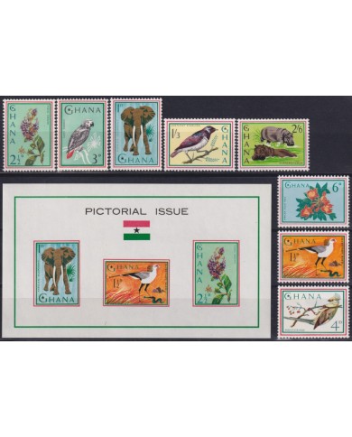 F-EX53113 GHANA MNH 1964 FAUNA & FLORA ELEPHANT BIRD FLOWER.