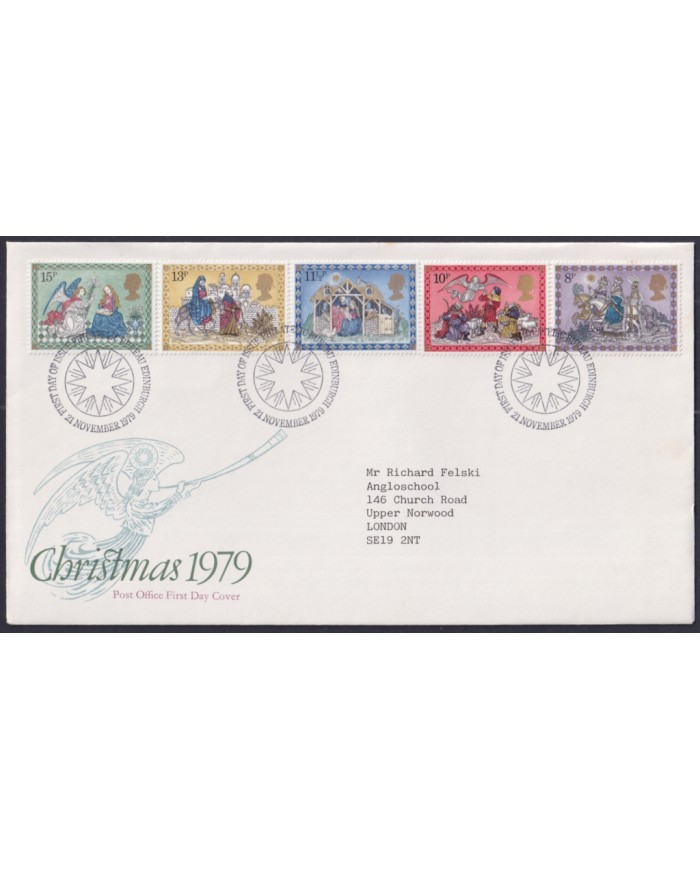 F-EX51314 UK ENGLAND FDC EDINBURGH 1979 CHRISTMAS NAVIDAD DRAWING.