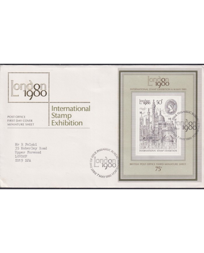 F-EX51322 UK ENGLAND FDC EDINBURGH 1980 INTERNATIONAL STAMPS EXHIBITION SHEET.