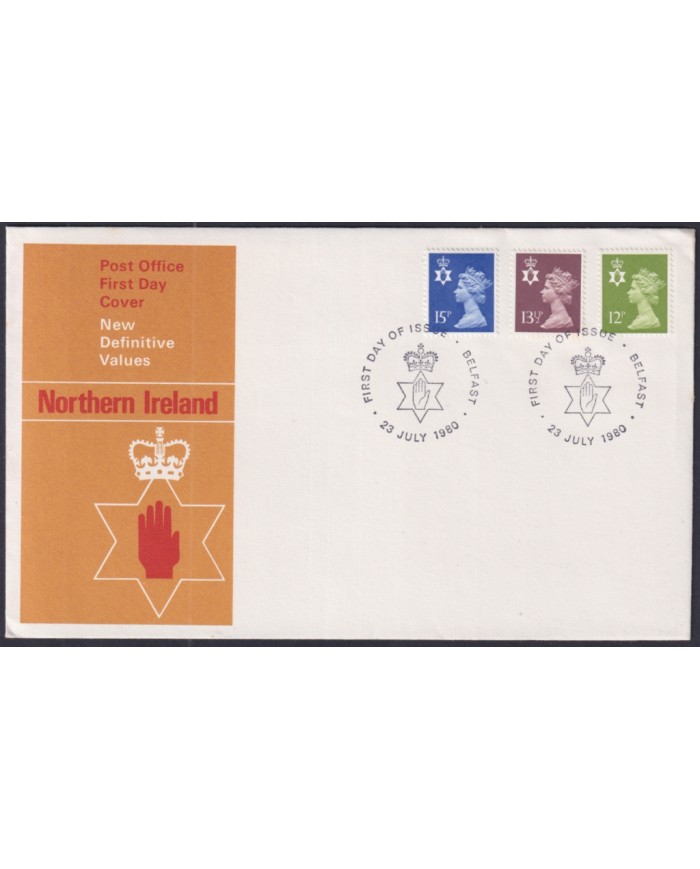 F-EX51324 UK ENGLAND FDC EDINBURGH 1980 NORTH IRELAND MACHIN DEFINITIVE SET.