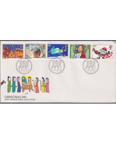 F-EX51351 UK ENGLAND FDC EDINBURGH 1981 CHRISTMAS NAVIDAD CHILD DRAWING.