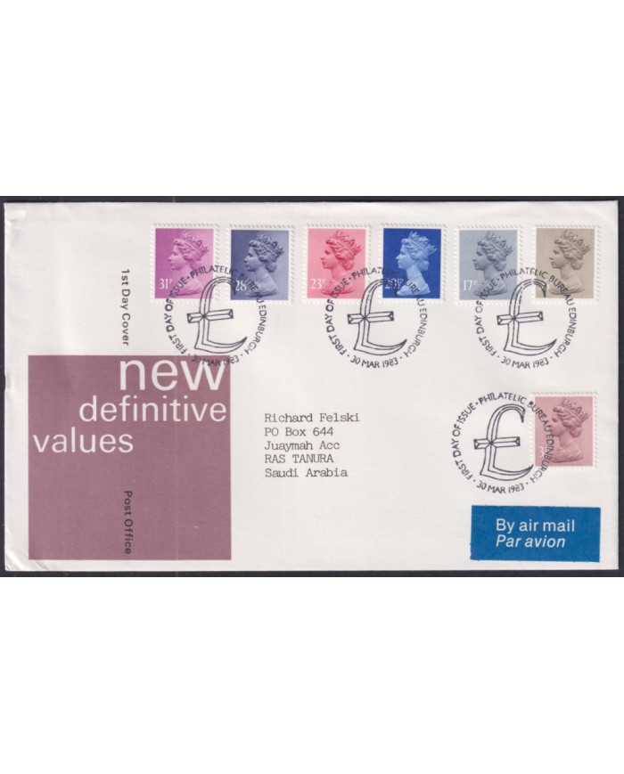 F-EX51365 UK ENGLAND FDC EDINBURGH 1983 NEW MACHIN DEFINITIVE VALUE.