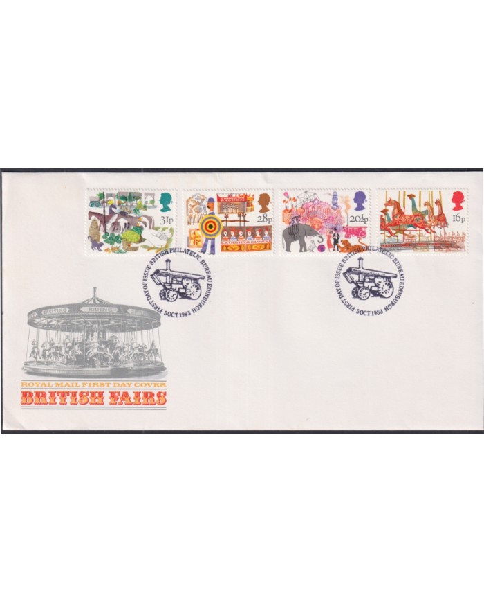 F-EX51376 UK ENGLAND FDC EDINBURGH 1983 FAIR & CIRCUS DRAWING CLOWNS.