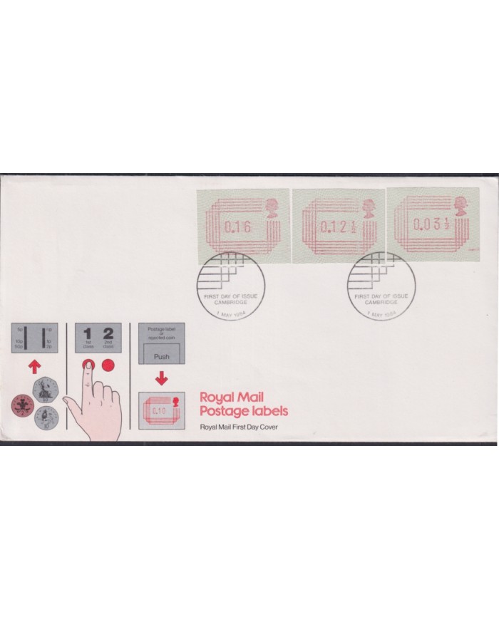 F-EX51380 UK ENGLAND FDC CAMBRIDGE 1984 POSTAGE LEBELS ATM.