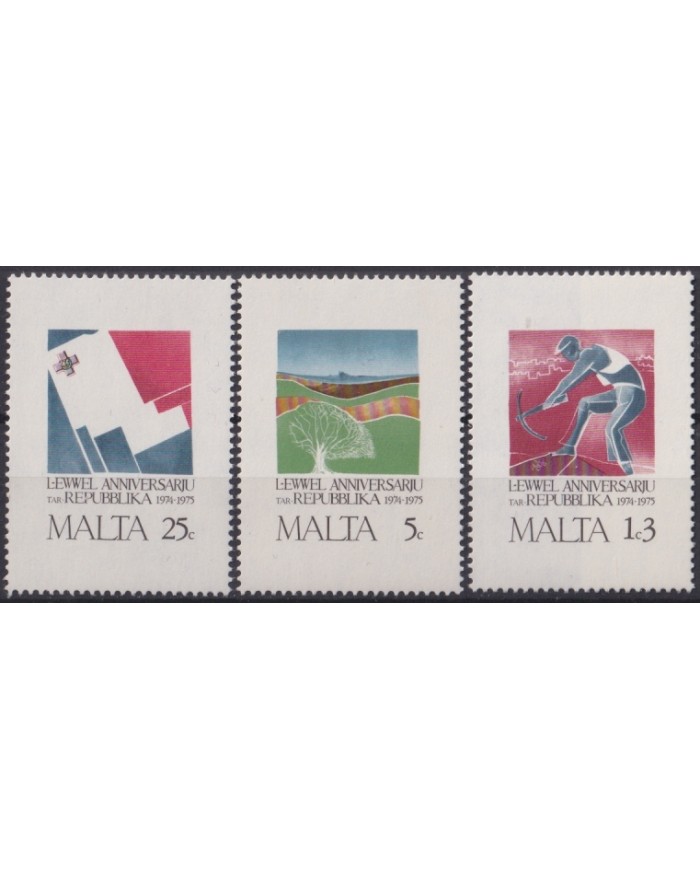 F-EX48357 MALTA MNH 1975 FIRST ANNIV OF REPUBLIC.