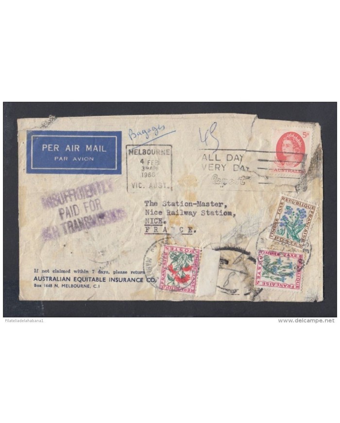 *F-EX1268 AUSTRALIA \"INSUFFICIENTLY PAID FOR TRANSMISSION\"""" 1966"""