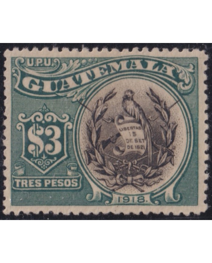 F-EX53423 GUATEMALA 1918 3$ BIRD QUETZAL.