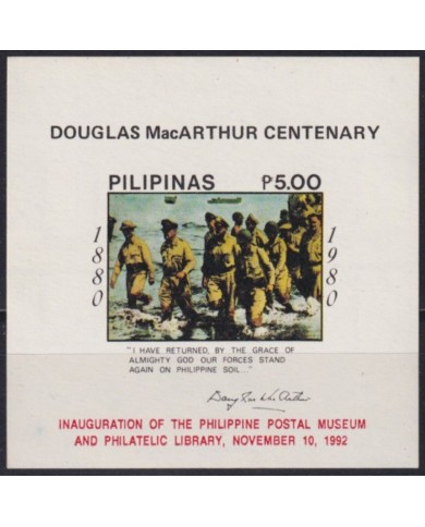 F-EX53665 PHILIPPINES MNH 1992 CENT OF DOUGLAS MacARTHUR INAUGURATION POSTAL MUSEUM.