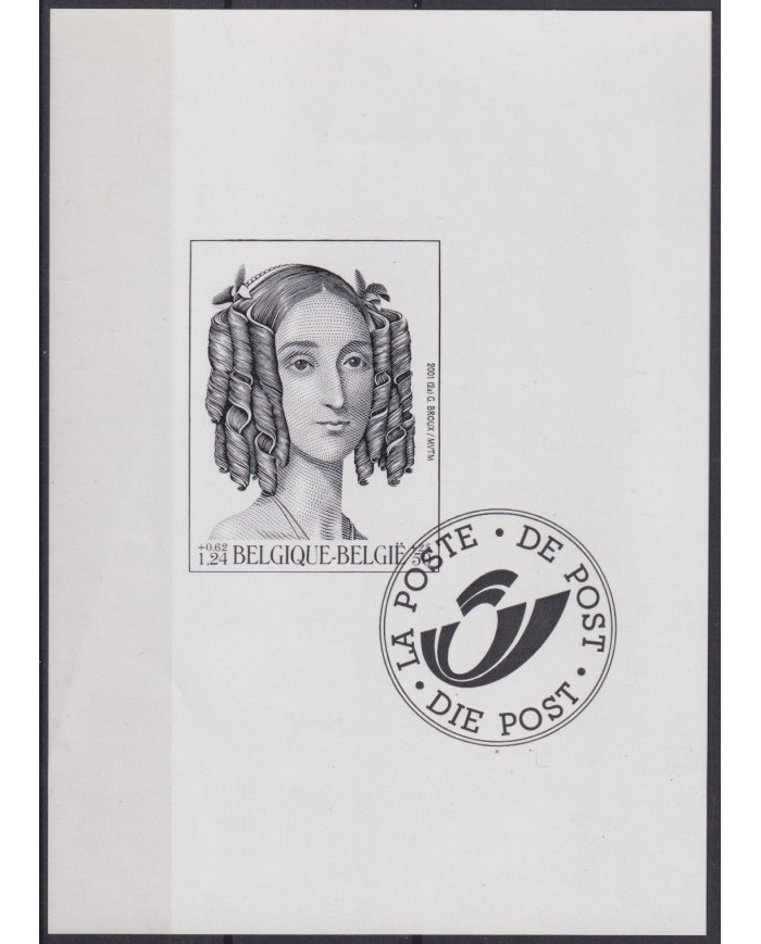 F-EX54357 BELGIUM 2001 QUEEN OF BELGIUM BLACK PROOF ART PAINTING.